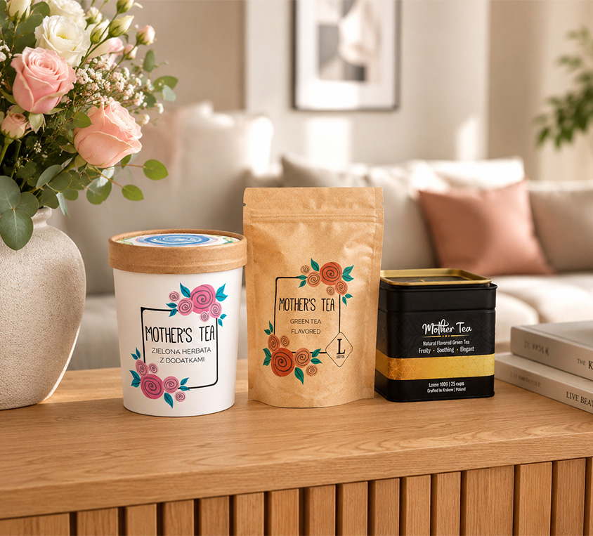 Mother Tea Leo Tea – elegancka puszka, doypack i kubek prezentowy